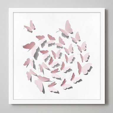 Blush Folded Butterfly Framed Art, 25"x25" | Pottery Barn Teen