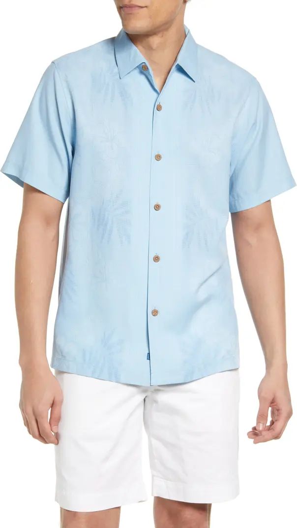 Bali Border Floral Jacquard Short Sleeve Silk Button-Up Shirt | Nordstrom