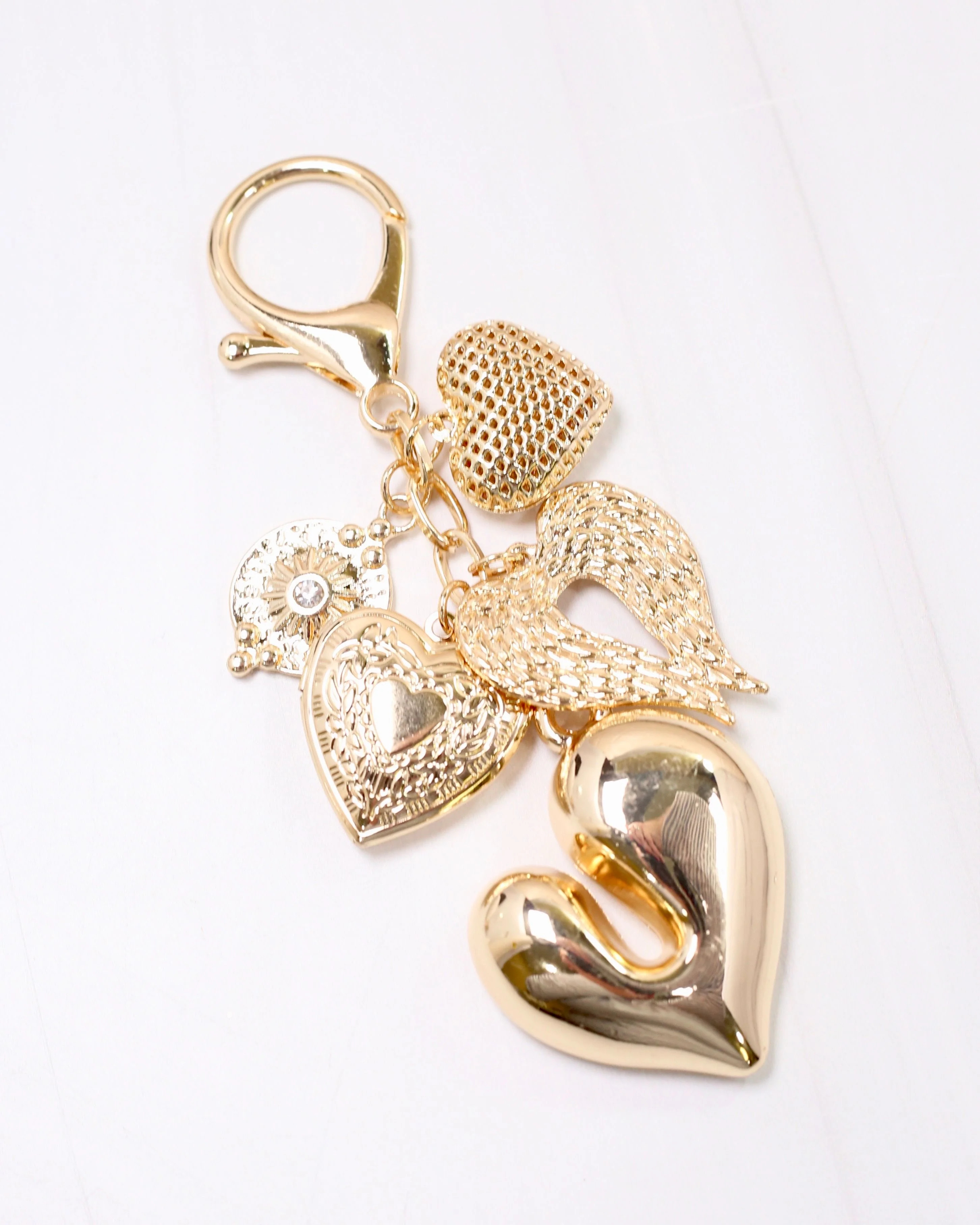 Puffy Heart Bag Charm Gold | Caroline Hill