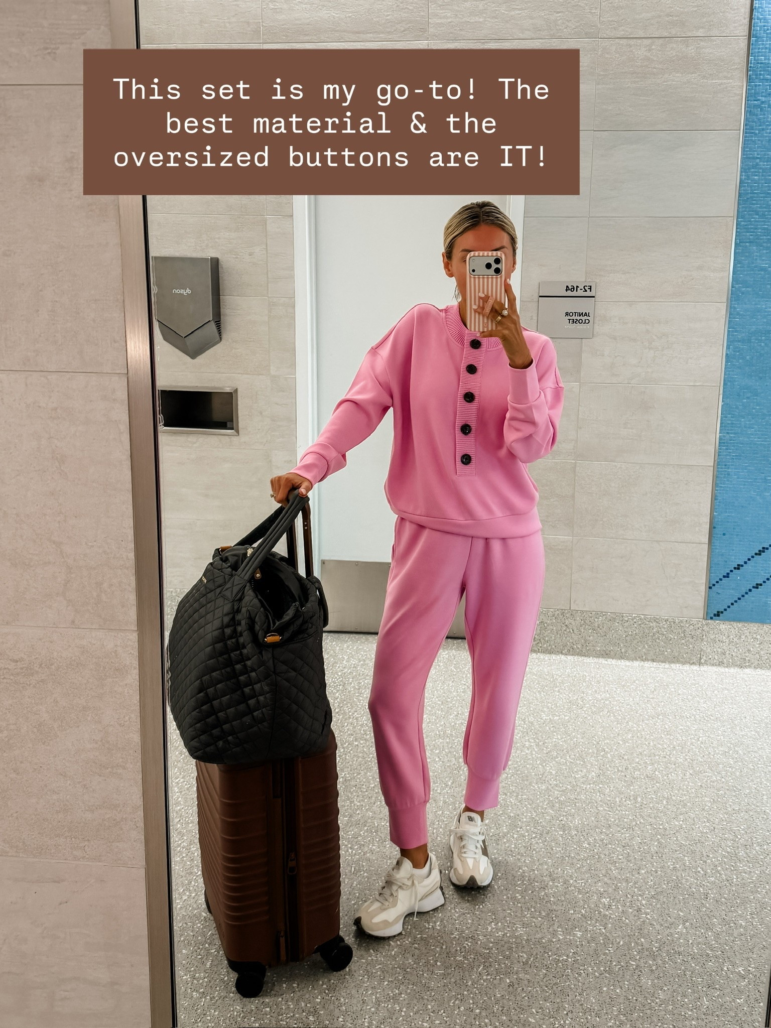 I love this @Varley set! This is higher end loungewear that you will have for years! The material & quality is 🤌🏼 Wearing S!

Loverly Grey, travel outfit, Varley, loungewear, lounge set, matching set, airport outfit
