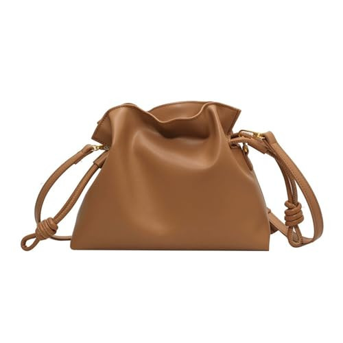 Women's Cloud Drawstring Bucket Bag, Fashionable Minimalist Handbags Versatile PU Leather Crossbody Shoulder Hobo Purse (Brown) | Amazon (US)