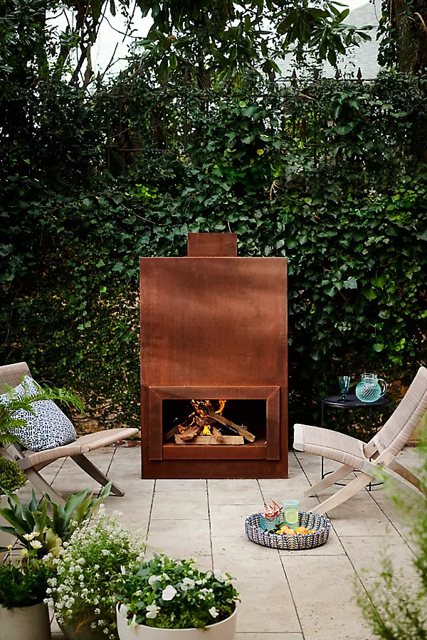 Weathering Steel Paned Outdoor Fireplace, Large | Anthropologie (US)