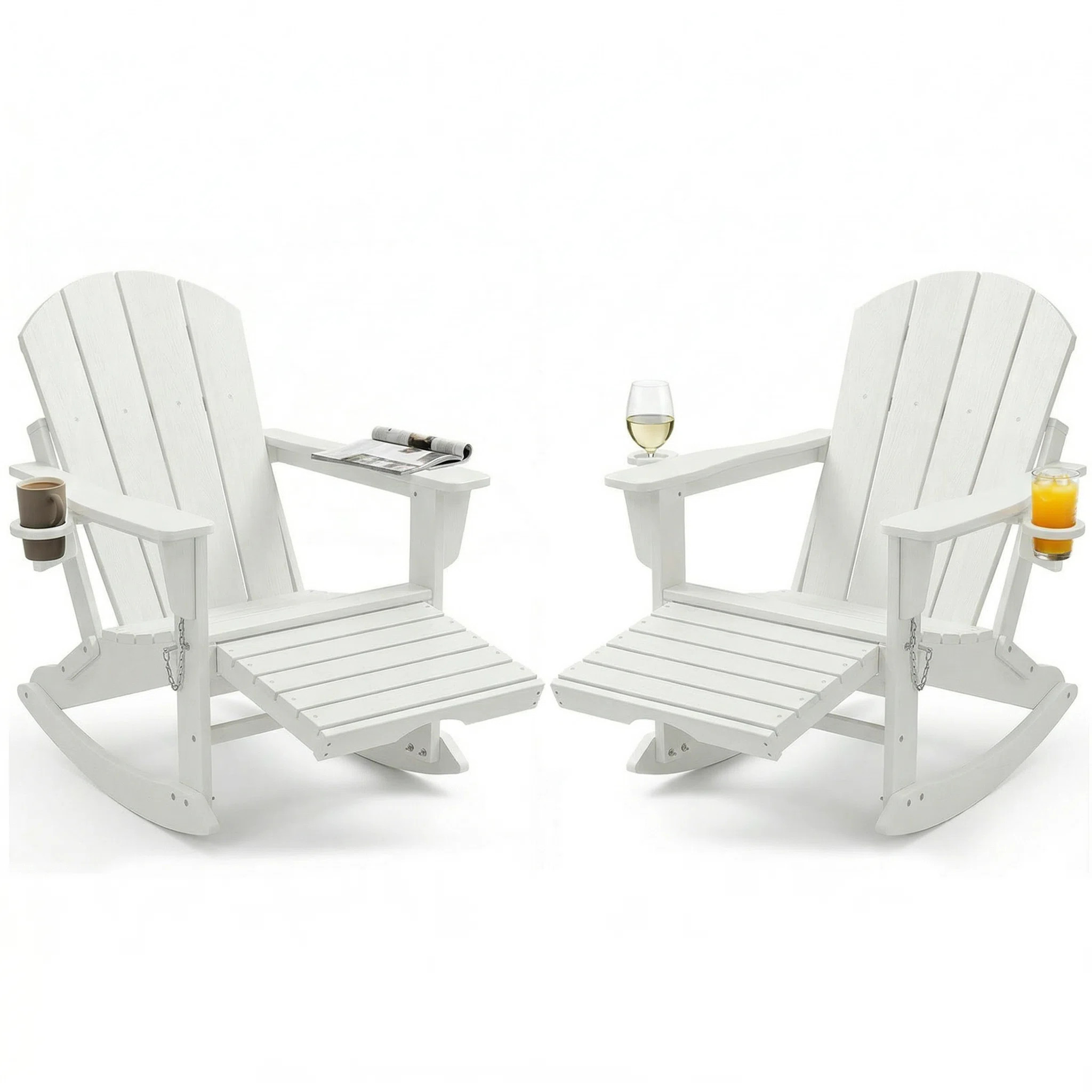 Adirondack Rocking Chairs Set of 2 – Foldable HDPE Patio Rockers with Retractable Ottoman, Cup ... | Wayfair North America