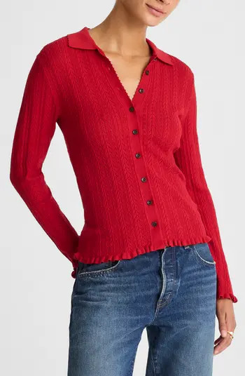 Ruffle Trim Pointelle Cardigan | Nordstrom