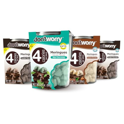 Don't Worry Keto Friendly Meringue Cookies - (2pz Double Chocolate, 1pz Hazelnut & 1pz Mint & Chocolate), Low Carb and Sugar Snacks, Low Calories Snacks for Adults - 4 Pack | Amazon (US)