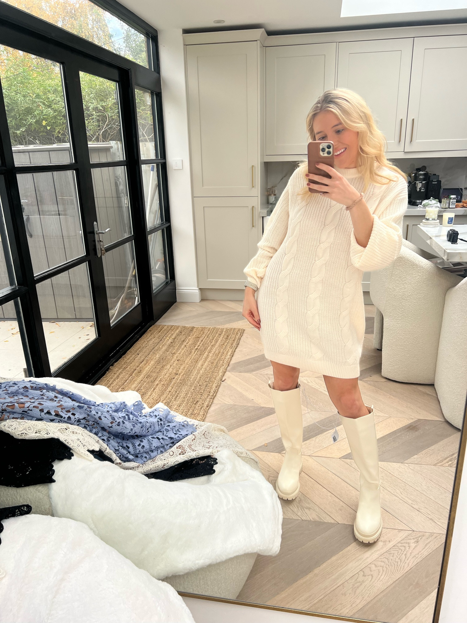 H&M dress - cable knit dress - H&M sale - H&M jumper - H&M sweater dress - knitted dress - white boots - beige boots - knee high boots - over the knee boots - cream boots - winter outfit - H&M outfit - winter fit - jumper dresses 

#LTKCyberweek #LTKsalealert #LTKSeasonal