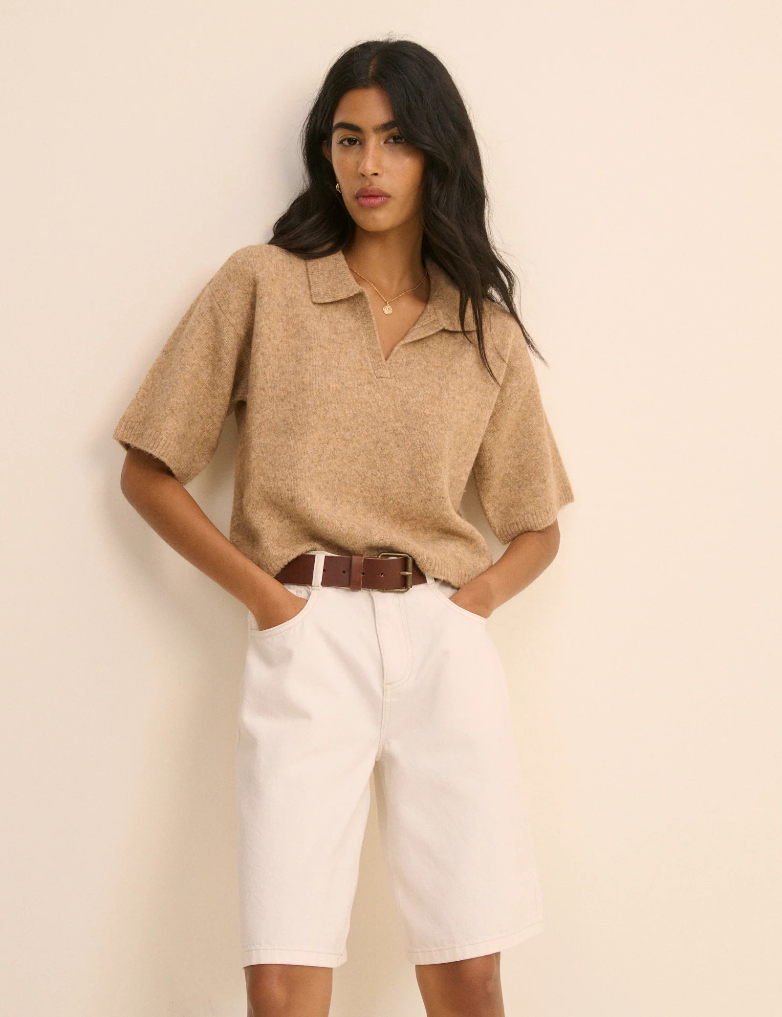 Brown Open Collar Polo Knitted T-Shirt | Nobody's Child