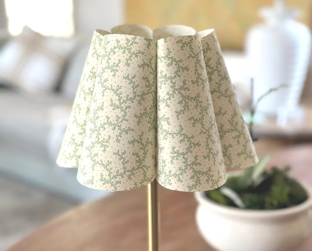 Dainty Green Foliage Pattern, Scalloped lampshade for cordless lamps, one size fits most | Etsy (US)