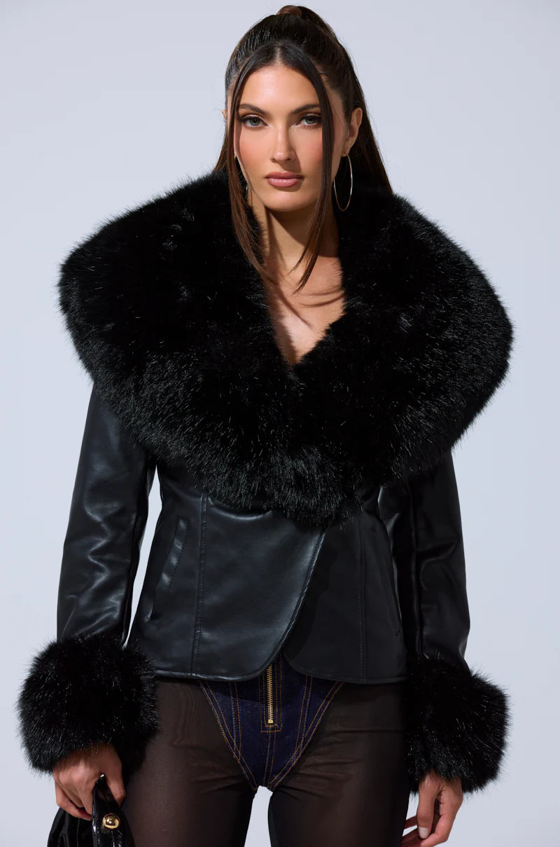 AKIRA Celeste Fur Trim Blazer | Black | Size XL | AKIRA