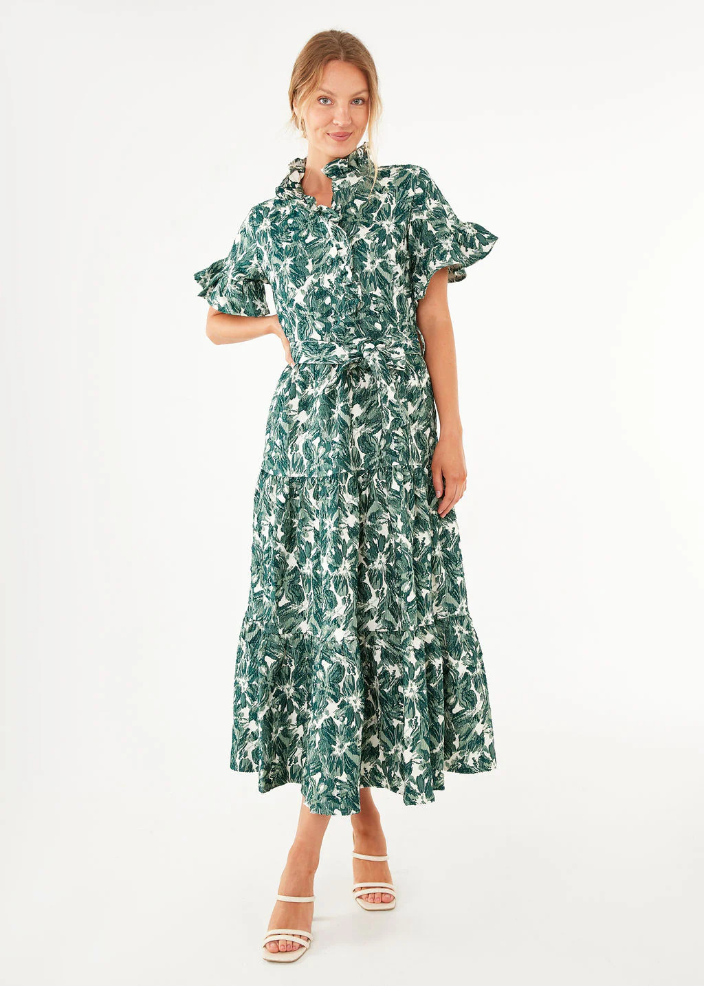 Sadie Maxi Dress Green Hibiscus Jacquard | Abbey Glass