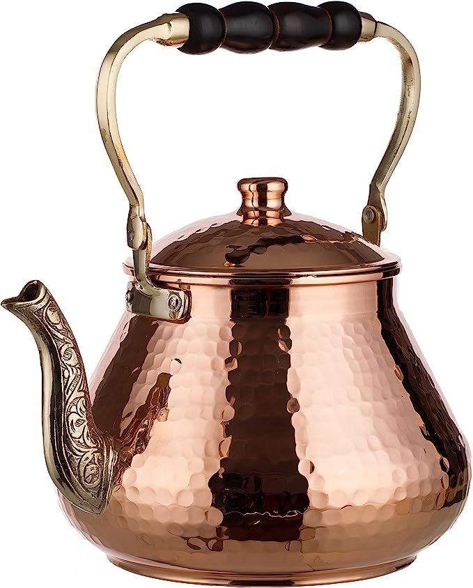 DEMMEX Handmade Heavy Gauge 1mm Thick Natural Turkish Copper Tea Pot Kettle Stovetop Teapot, LARG... | Amazon (US)