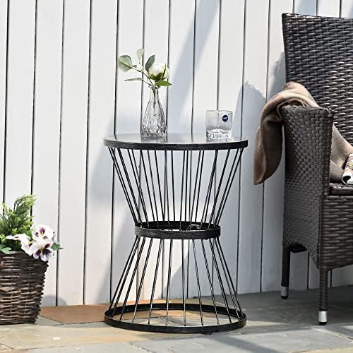 Outsunny 16" Steel Patio End Table, Side Table with Hourglass Design, Accent Table for Outdoor and I | Amazon (US)