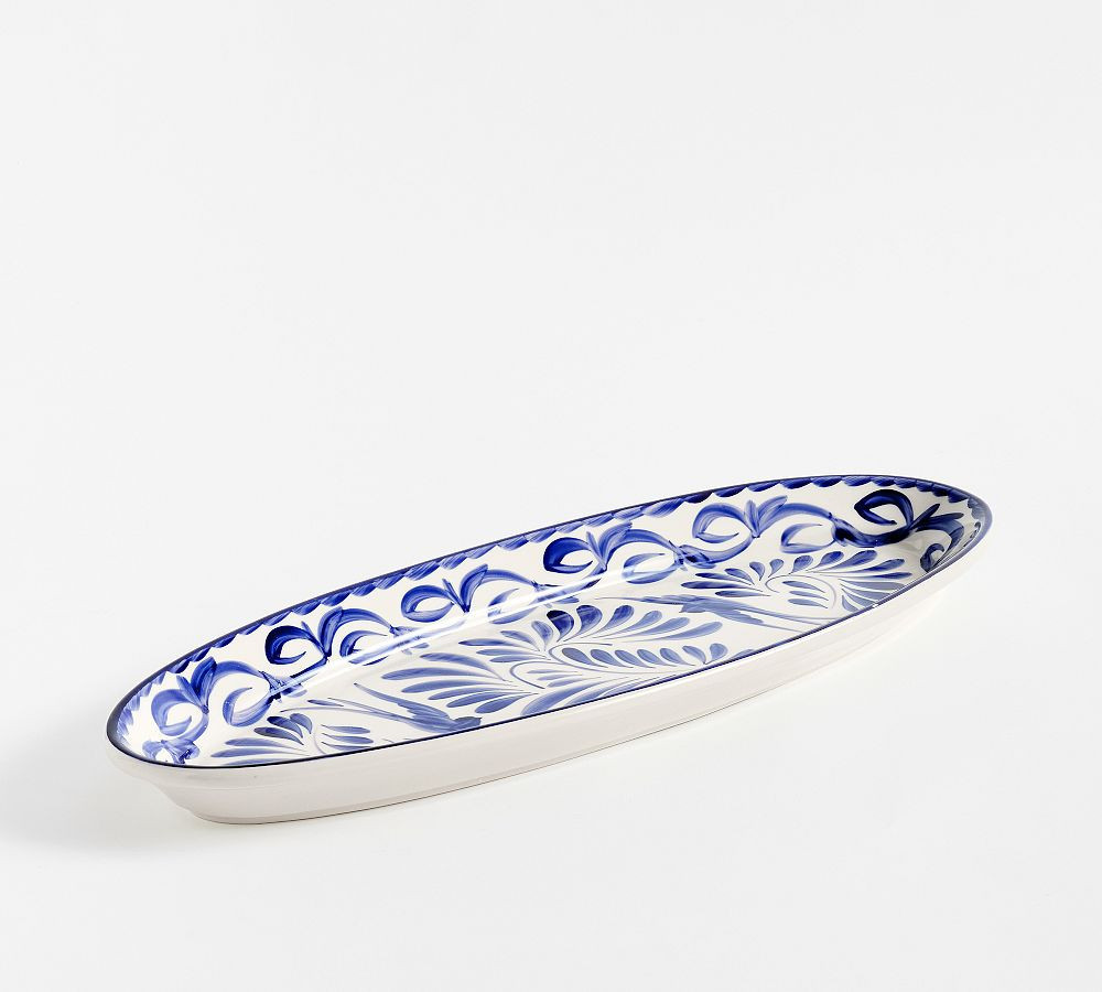 Puebla Porcelain Slim Oval Serving Platter - Blue/White | Pottery Barn (US)