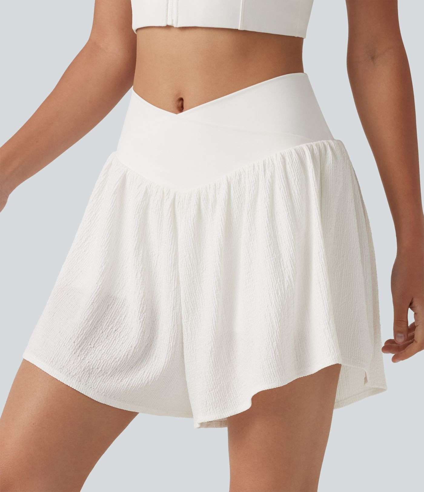 Women\u2019s Crossover High-waisted Split Hem 2-in-1 Crinkle Running Shorts with Pockets - Halara | HALARA