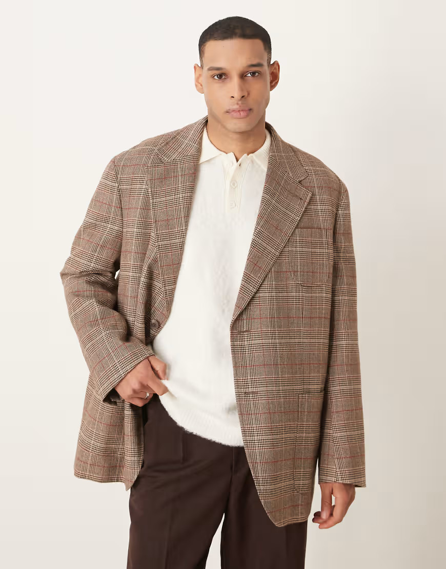 ASOS DESIGN slouchy oversized blazer in brown check | ASOS (Global)