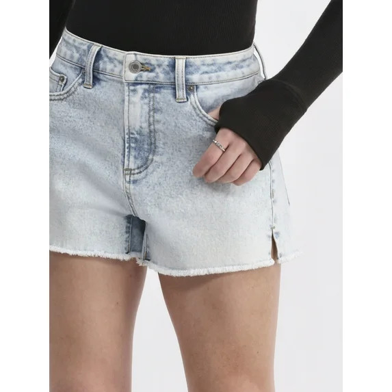 No Boundaries Mid Rise Frayed Hem Denim Shorts, Women's | Walmart (US)