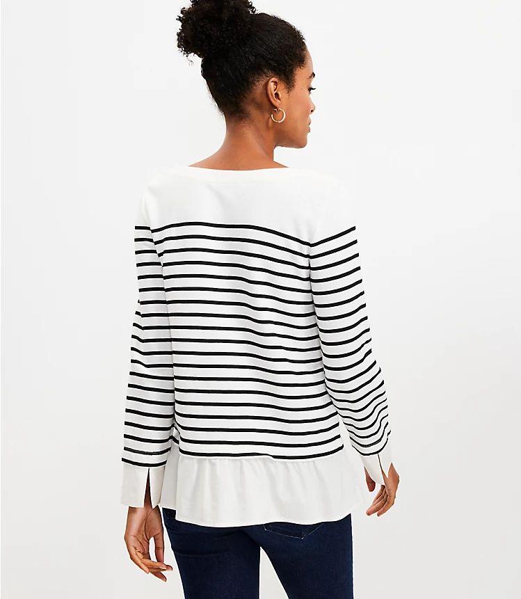 Striped Ruffle Trim Mixed Media Top | LOFT