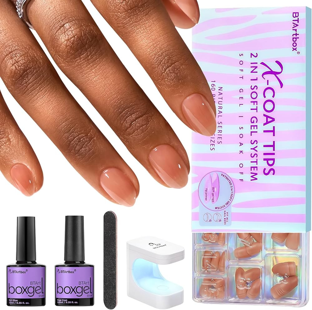 BTArtbox Gel Nail Kit - Almond Soft Gel XCOATTIPS with Tip Primer Base, 150pcs Extra Short Nail T... | Amazon (US)
