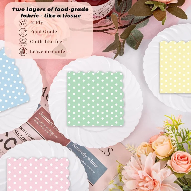 100Pcs Multicolor Scalloped Napkins, 6.5x6.5 Inch Disposable Paper Cocktail Napkins for Birthday ... | Walmart (US)