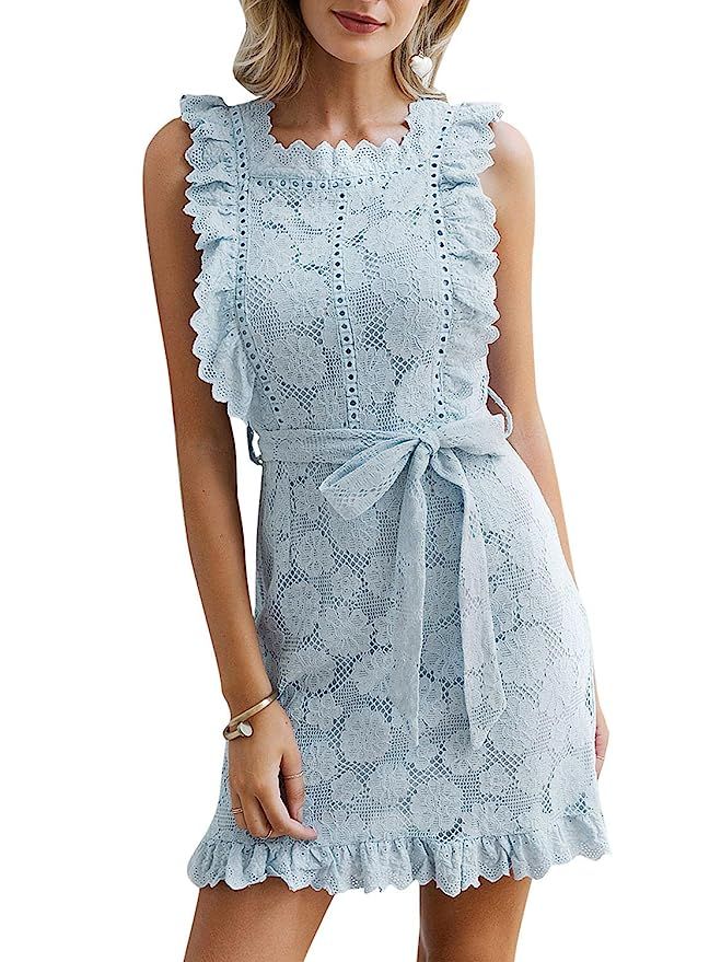 BerryGo Women's Elegant Lace Ruffle Mini Dress Sleevesless Cotton A-line Dress | Amazon (US)