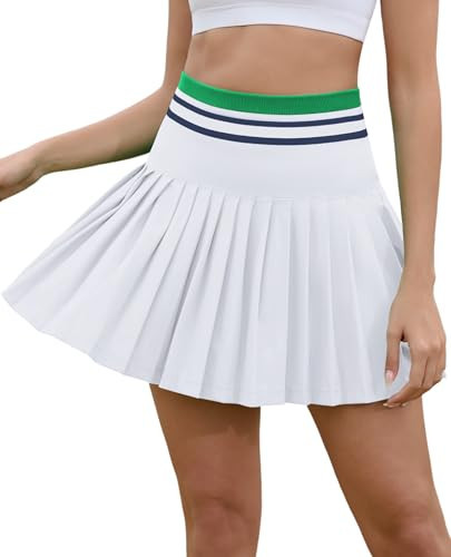 AegisChic Womens White Tennis Skirt with Shorts High Waisted Pleated Golf Skirts Athletic Skorts with Pocket Tummy Control | Amazon (US)