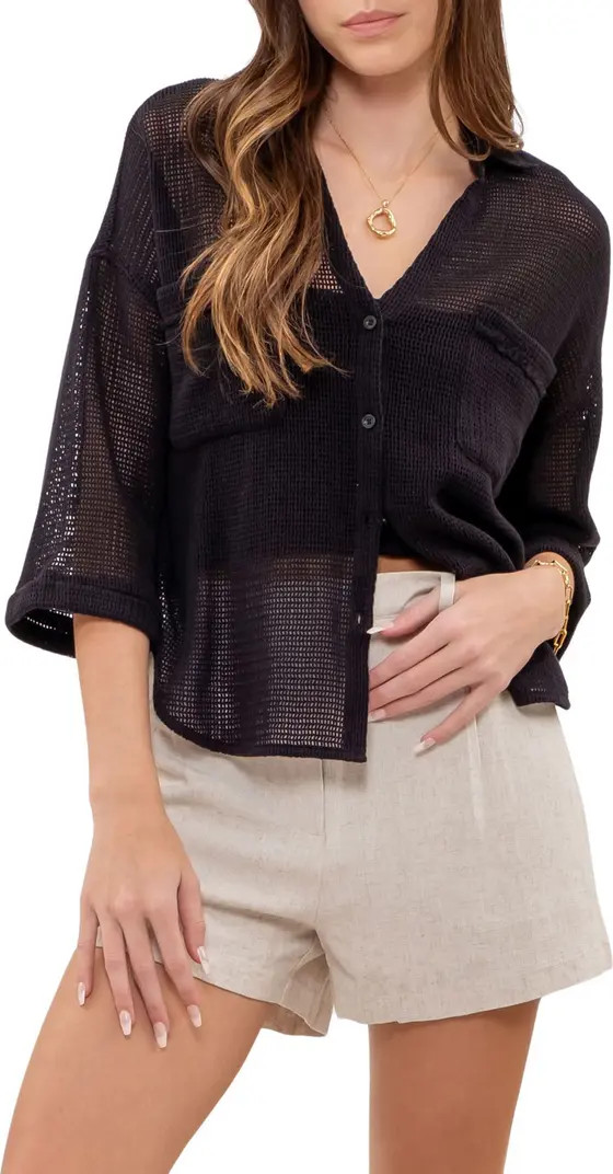 Mesh Knit Sheer Button Front Top | Nordstrom Rack