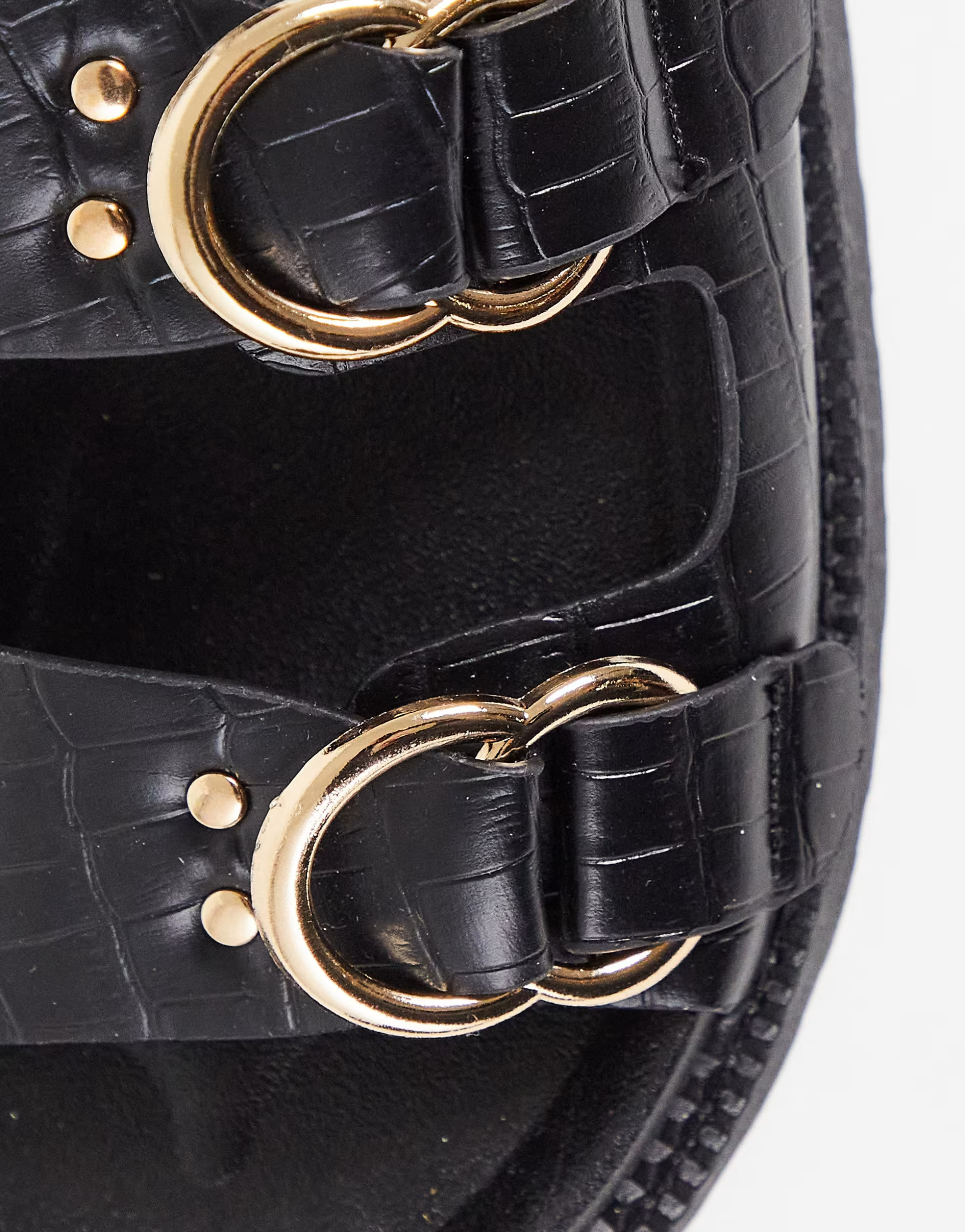New Look double buckle slides in black croc | ASOS (Global)