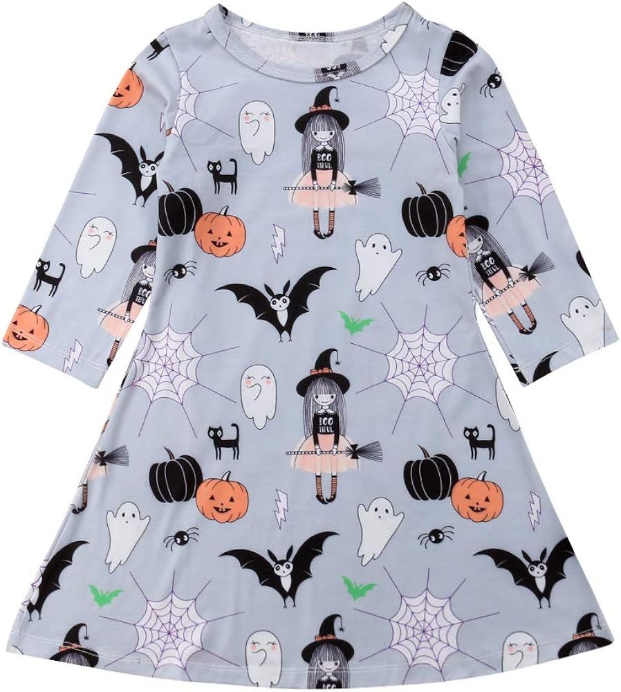 Toddler Baby Girls Halloween Dress Kids Girl Long Sleeve Ghost Pumpkin Grimace Cartoon A-line Dre... | Amazon (US)