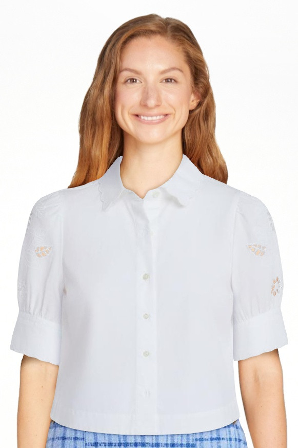 Free Assembly Women's and Women's Plus Cotton Eyelet Button Front Shirt with Short Sleeves, Sizes... | Walmart (US)