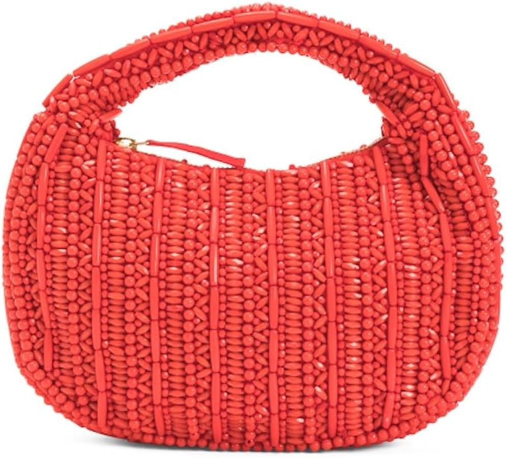 Beaded Satchel Handbag, Beads Pearl Design, 10W x 6.5H inches, Top Handle | Amazon (US)