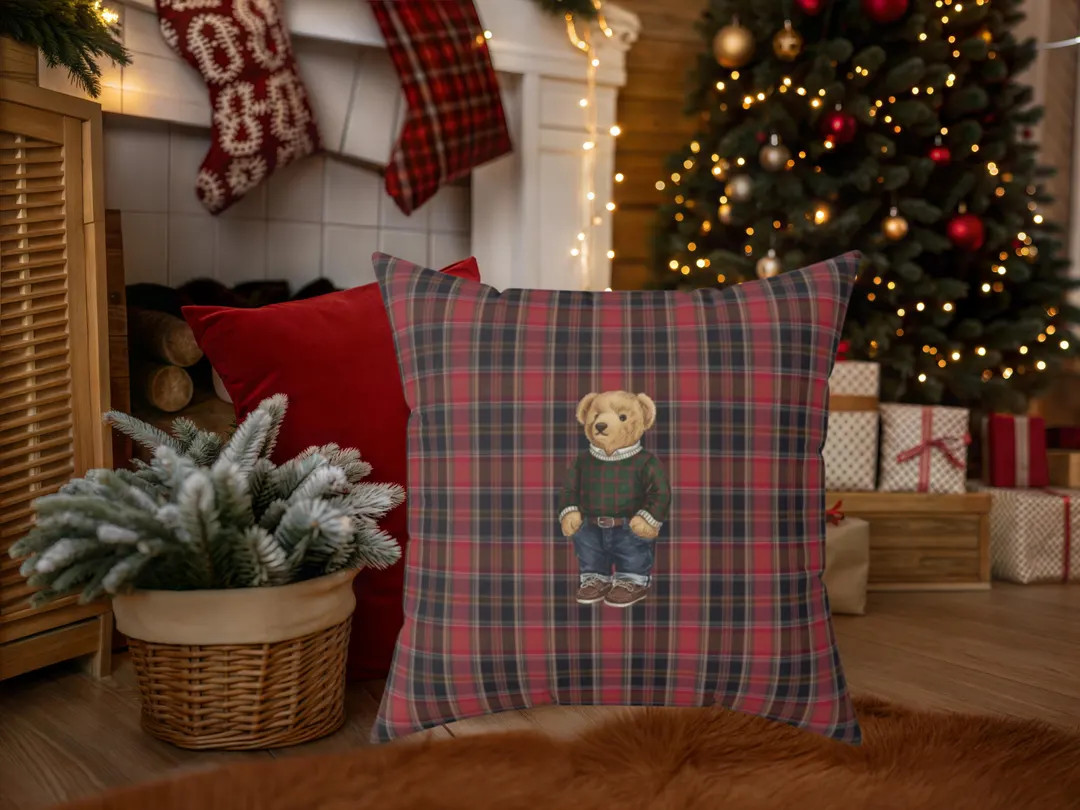 RL Christmas Inspired Pillow: Tartan Plaid Bear Holiday Decor - Etsy | Etsy (US)