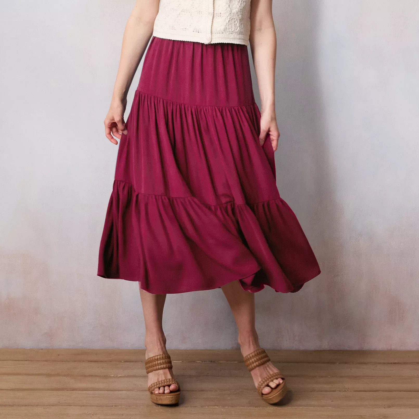 Petite LC Lauren Conrad Three Tier Midi Skirt | Kohl's