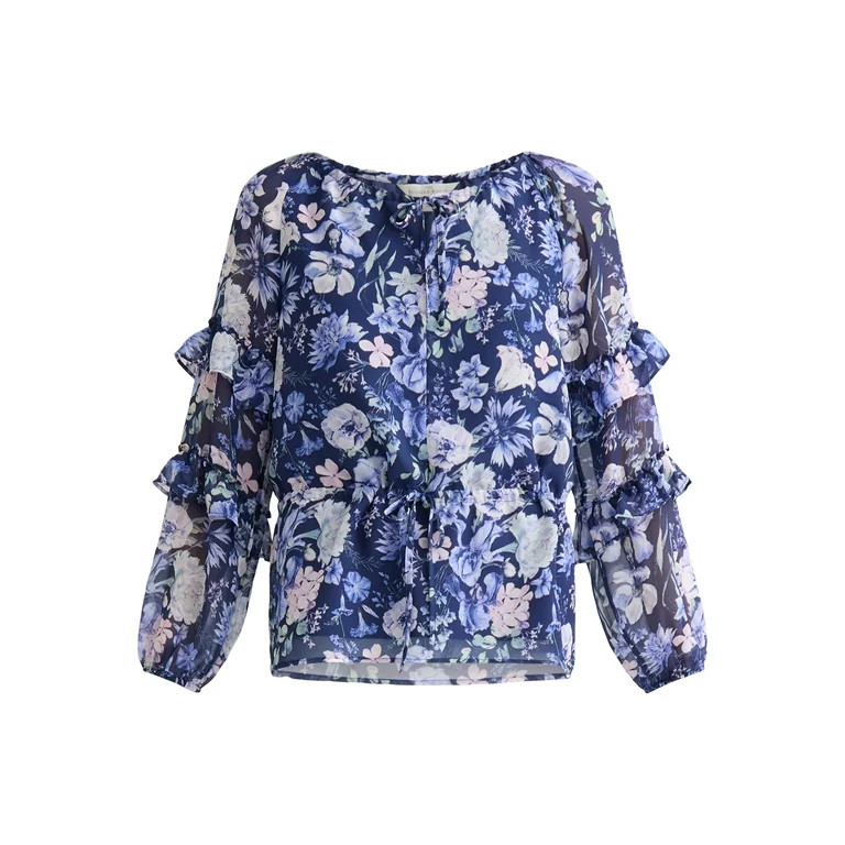 The Pioneer Woman Floral Print Blouse with Ruffle Sleeves, Sizes S-3XL, Women’s | Walmart (US)