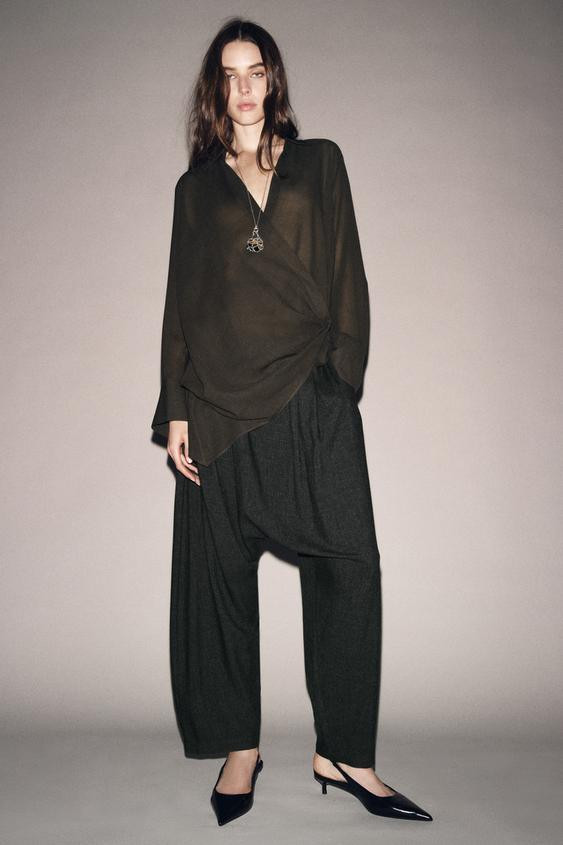 ASYMMETRIC WRAP WOOL BLEND TOP ZW COLLECTION | Zara US