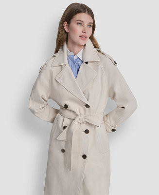 Women's Double Breasted Denim Belted Trench Coat | Macy's