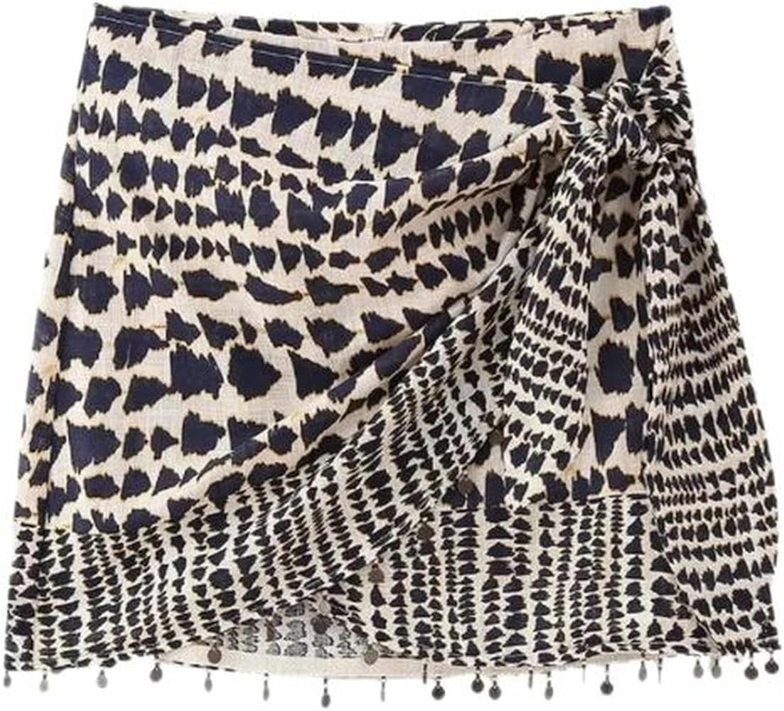 Summer New Women's Beaded Decoration Lace Up Bow Printed Mini Skirt Casual Female High Waist Stre... | Amazon (UK)