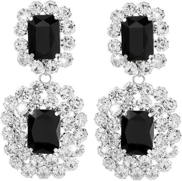 Asphire Vintage Geometric Rhinestone Drop Dangle Earrings Black Gemstone Earrings Elegant Long St... | Amazon (US)