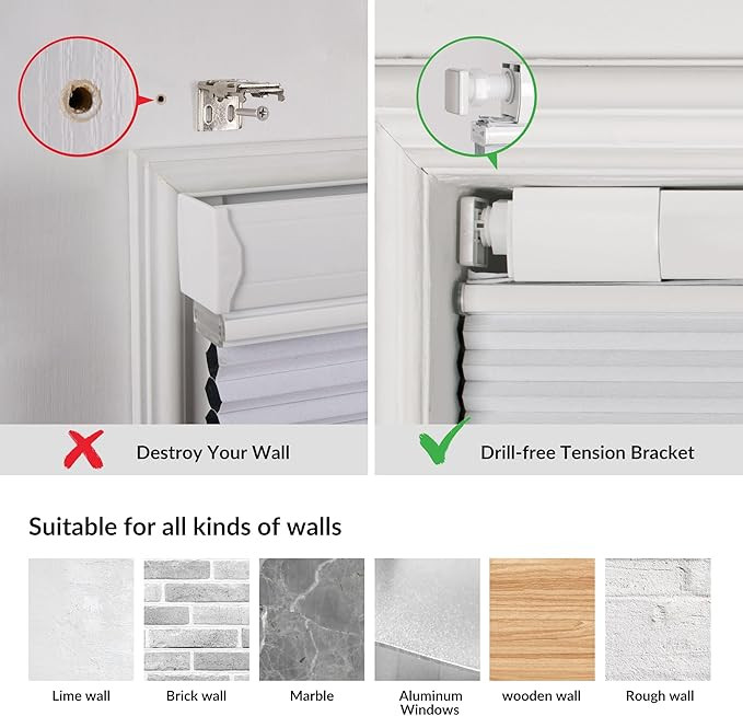 BERISSA Top Down Bottom Up Cordless Cellular Shades No Tools No Drill Blinds for Windows Shades f... | Amazon (US)