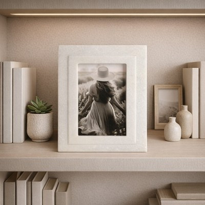 Rectangular Modern Marble Picture Frames for Tabletop Accent - Sculpted Edge Photo Frame for Wall Display with Smooth Polished Surface - 9", White | Target
