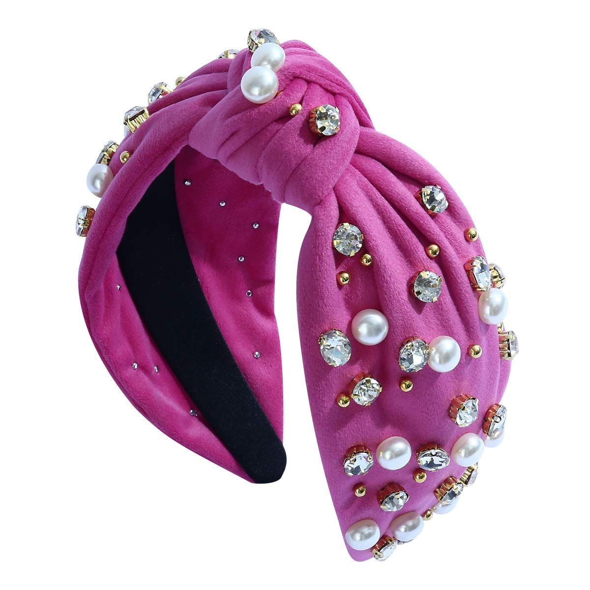 Pearly Crystal Knotted Women Headband Luxury Pink Jeweled Embellished Top Hairband Fashion Elegan... | Amazon (US)