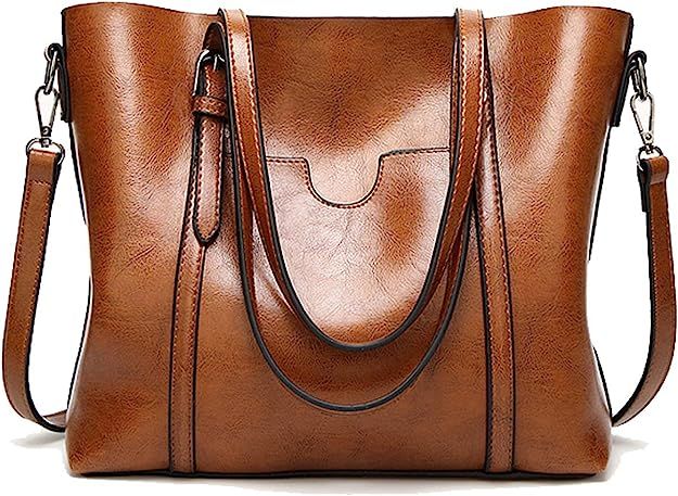 PYSBSL Women's Vintage Style Soft Leather Work Tote Large Shoulder Bag | Amazon (US)