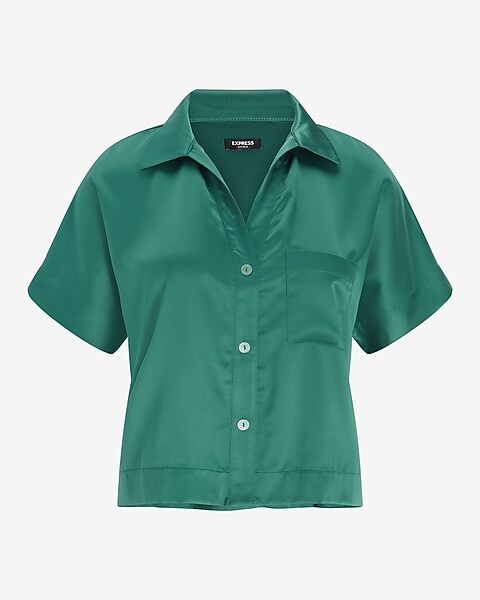Satin Short Sleeve Pajama Shirt | Express