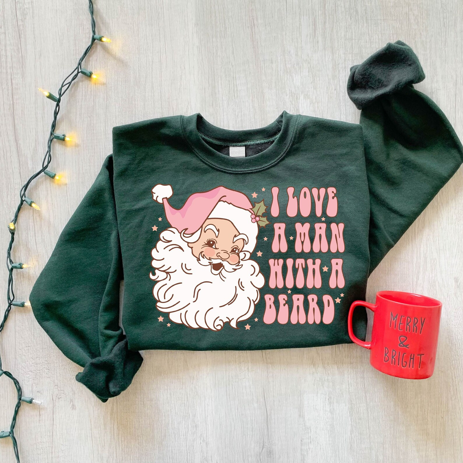 Funny Santa Beard Sweatshirt, Retro Pink Santa Christmas Sweatshirt, Womens Christmas Sweatshirt,... | Etsy (US)
