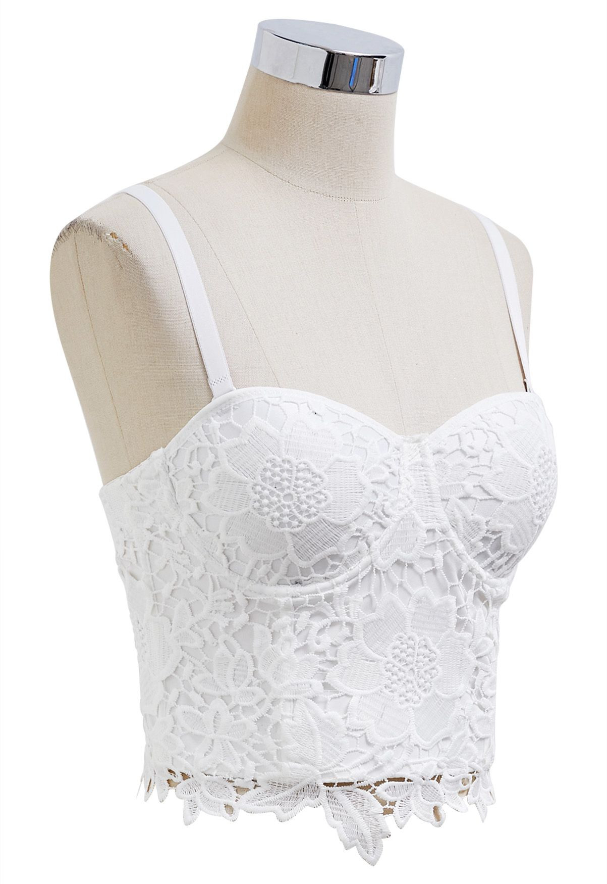 Floral Cutwork Lace Bustier Crop Top in White | Chicwish