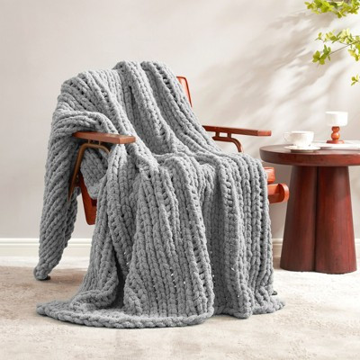 Chunky Knit Handmade Chenille Cable Knitted Crochet Throw Blanket, Gray-Amelie Home | Target