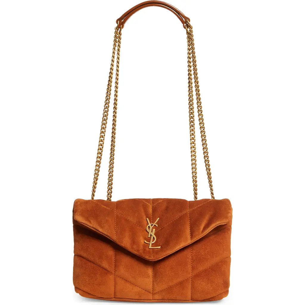 Saint Laurent Puffer Toy Suede Crossbody Bag in Camel at Nordstrom | Nordstrom