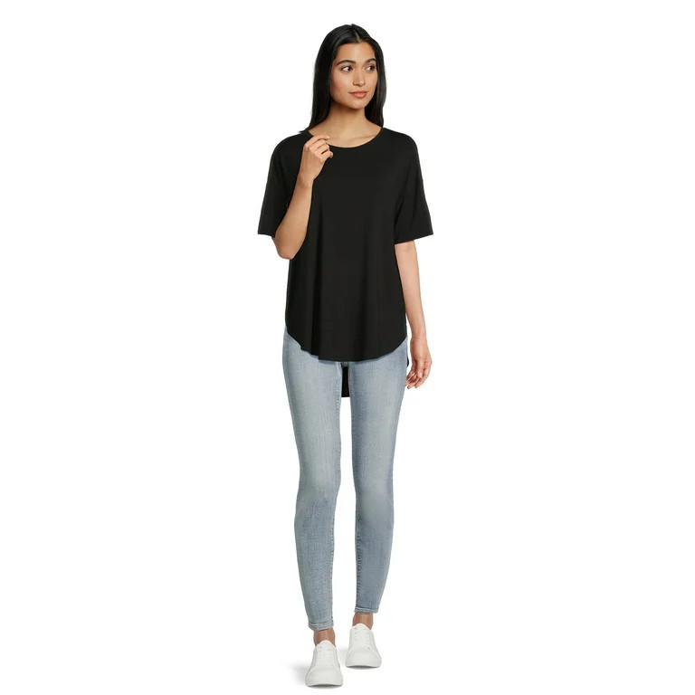 Time and Tru Women's and Women’s Plus Crewneck Tunic Tee with Short Sleeves, Sizes S-3XL | Walmart (US)