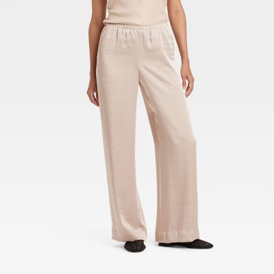 Women's Mid-Rise Straight Leg Satin Pull-On Pants - A New Day™ Cream M | Target