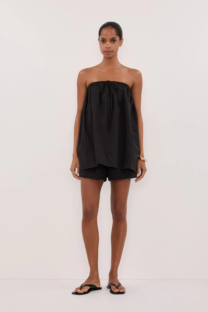SOMMER BLACK STRAPLESS POPLIN TOP | DISSH