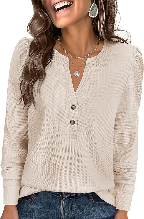 ANRABESS Women's Long Sleeve Henley Tops Waffle Knit Tunics Shirts Dressy Casual Blouses Cute T-S... | Amazon (US)
